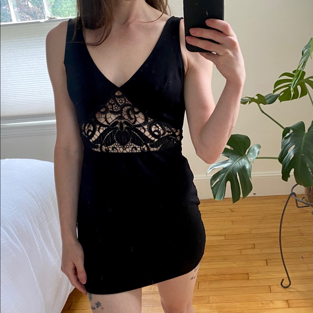 Solemio Little Black Dress with Lace